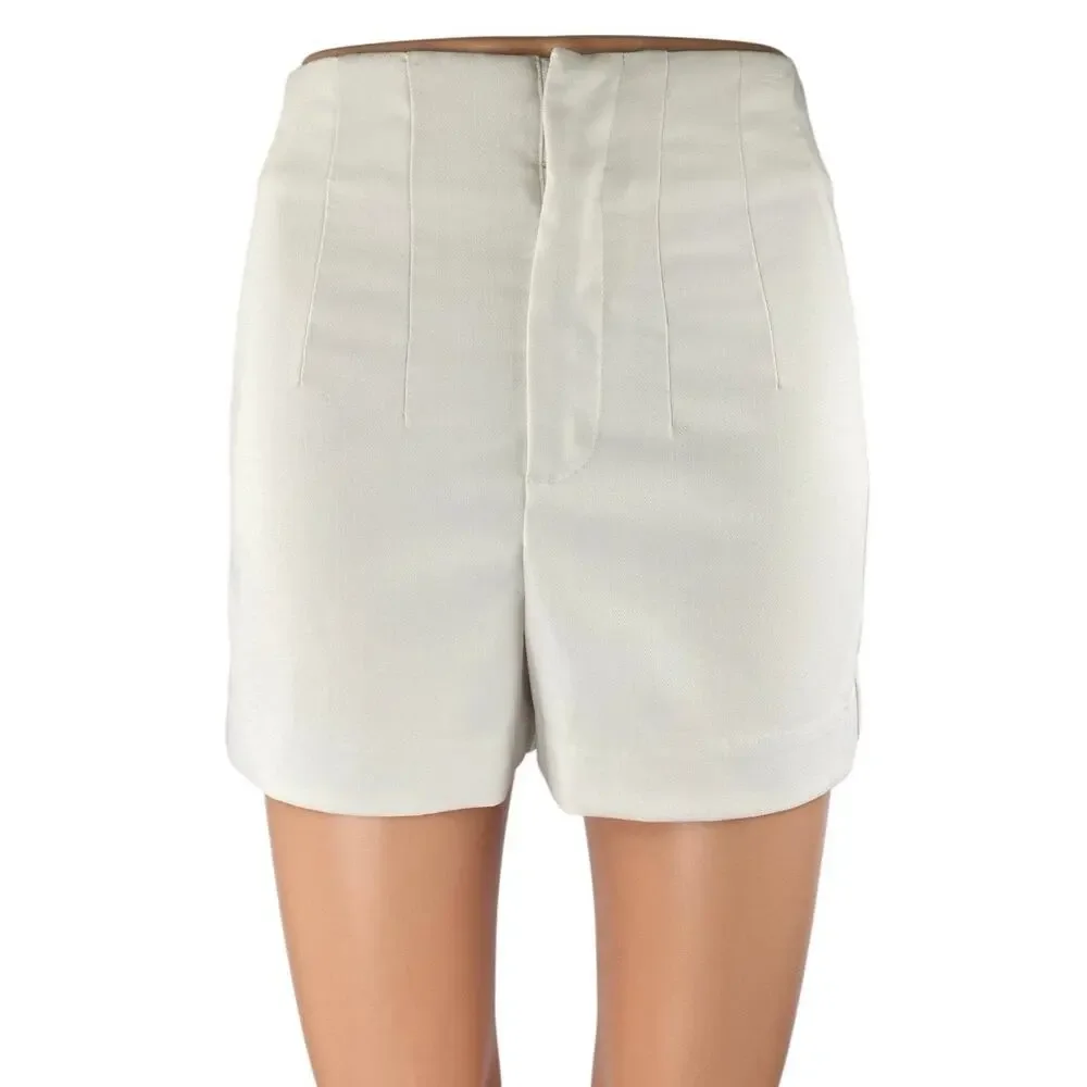 En Saison Women's White High Waisted Pleated Straight Mini Shorts Size XS